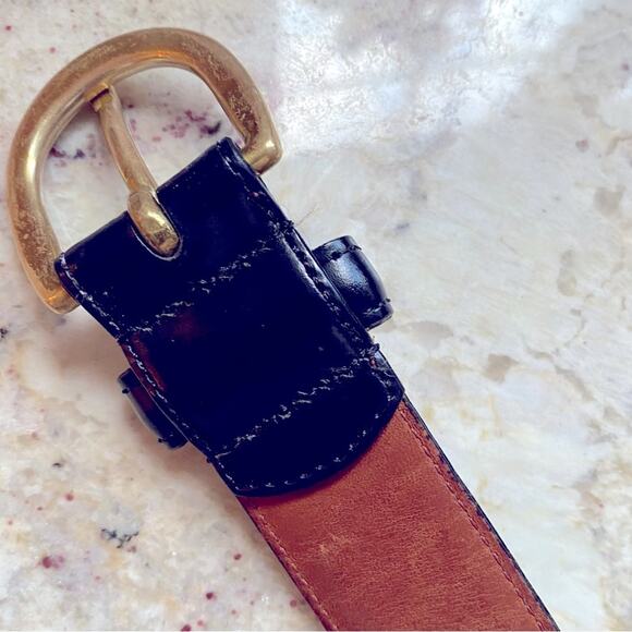 Vintage Coach USA Buckle Brass Leather 1” wide Belt BLK sz 34 - Picture 3 of 12
